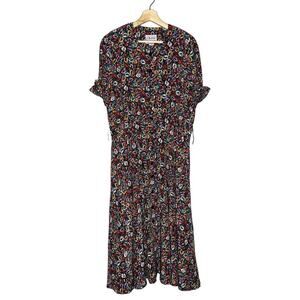 Outline Debora Kuchme Vintage Micro Floral Midi Dress Size 6 Red, Green, Black